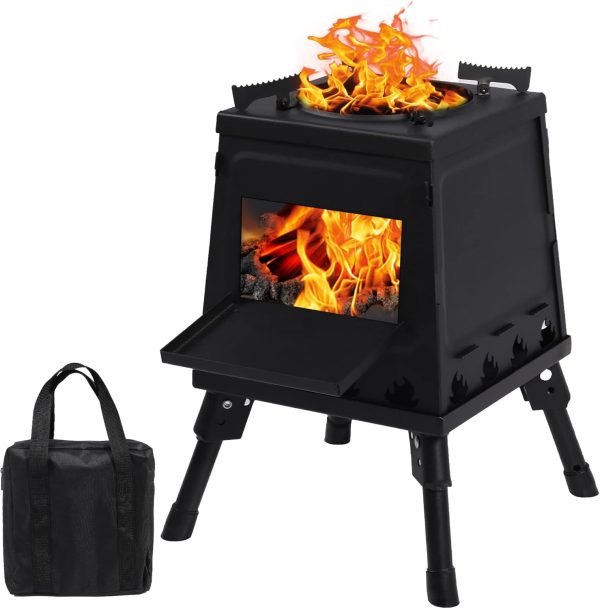 Lineslife Wood Burning Camp Stove, Portable Cast Iron Camping Wood Stove, Black Woodstove with Carrying Case for Backpacking Outdoor Cooking - Image 9
